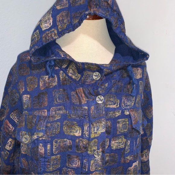 Alain Murati Studio Blue Gold Oversized 100% Linen Shacket with Hoodie Size M - Picture 7 of 14
